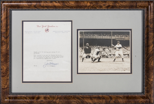 Joe DiMaggio Signed Letter on New York Yankees Letterhead With Photo In 25x17 Framed Display (Beckett)